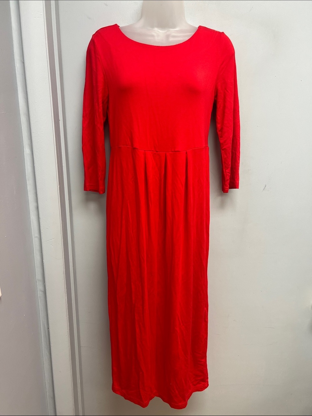 Joules Annette Red Midi Dress 3/4 Sleeve Fit & Flare UK 8 US 4